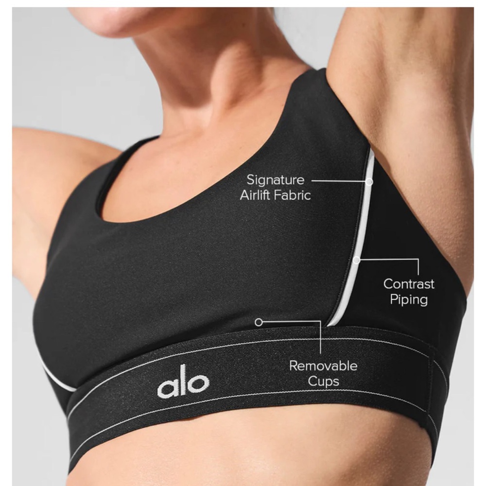 ALO Yoga Airlift Suit Up Bra - Black with White Piping